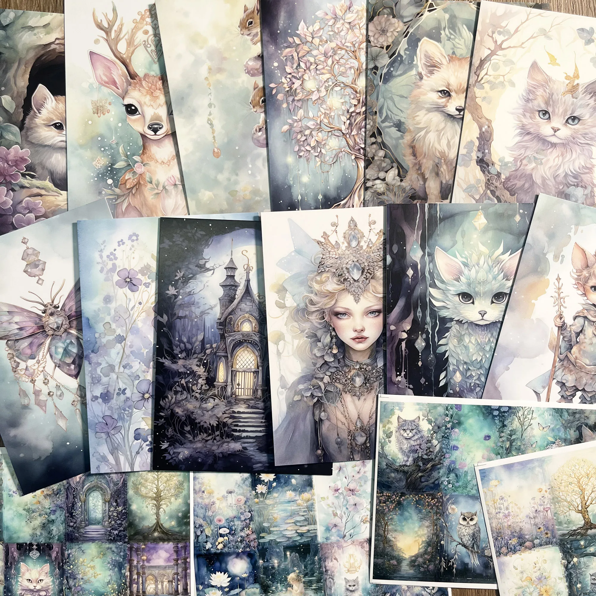 44pieces(12cards+32stickers) Fantasy Cat Theme DIY Greeting Cards Set,Perfect for Journal Supplie,Arts Crafts,Scrapbooking Suppl