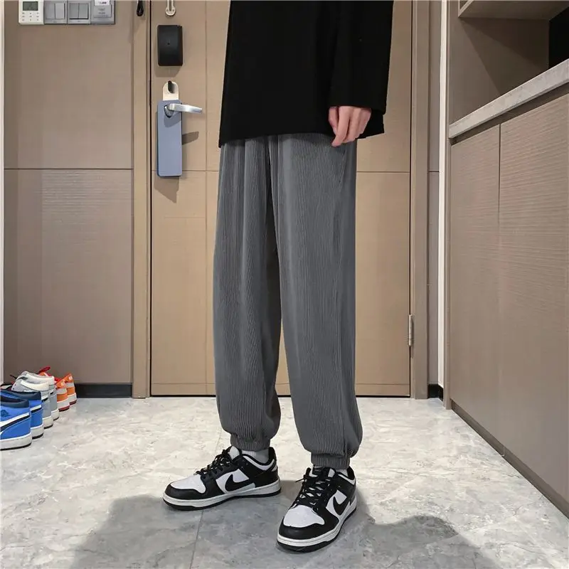 

Men 2023 Summer Fashion Ice Silk Thin Long Trousers Male Loose Casual Sports Pants Men Elastic Waist Solid Harem Pants F04