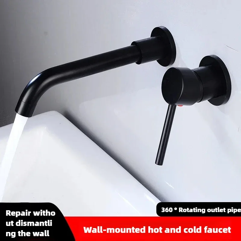 Basin Faucet Bath Mixer Bathroom Sink Tap Wall Mount Brass Matt Black Single Handle Hot Cold Water