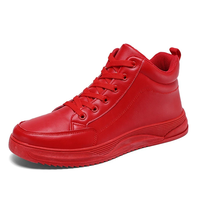 Baskets montantes en cuir rouge pour hommes, chaussures de skateboard, baskets à plateforme, hip hop, designer, mode chaude, automne, hiver