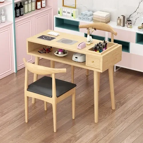 Salon Simple Nail Desk Wooden Nordic Receptionist Speciality Manicure Table Minimalist Vacuum Manicure Tafel Furniture