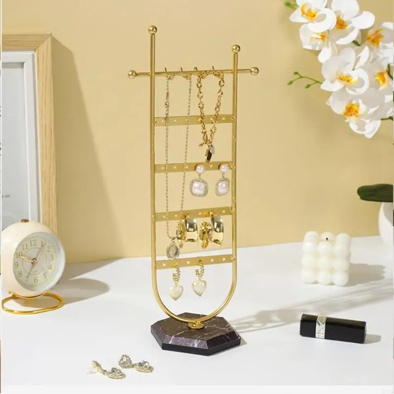 

Многоуровневый настольный органайзер для ювелирных изделий, подставка, мраморное основание, U-образная металлическая вешалка для