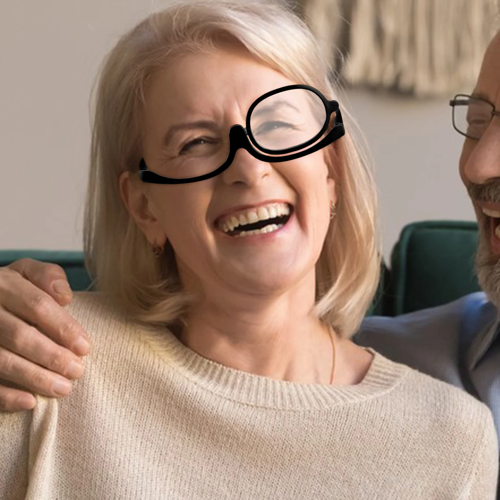 

Eyeglasses Women Bright Black Frame 250 Degrees Flip down Single Lens Rotating Design Adjustable Angle Reading Glasses