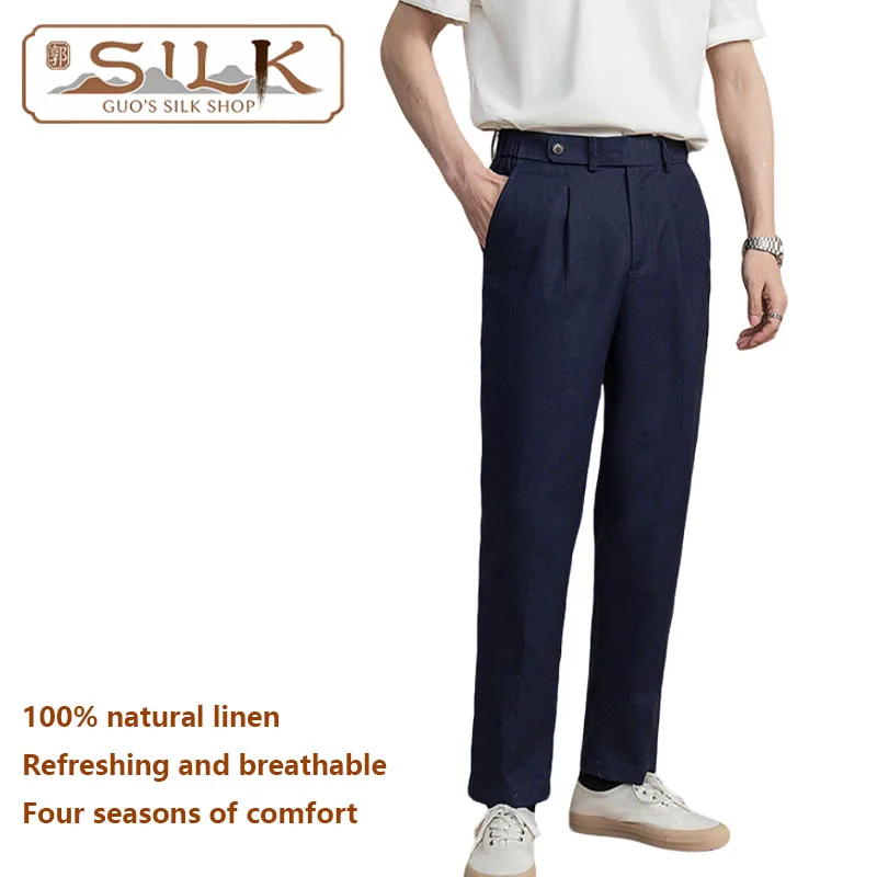 

High-end Natural Pure Linen Men's Pants Elegant and Fashionable Urban Casual Straight Pants for Business and Leisure