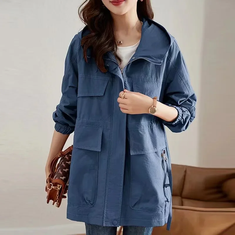 

Trench Coat Women 2024 New Spring Autumn Korean Mid Long Loose Women Overcoat Windbreaker Female Outerwear Basic Coat Lining