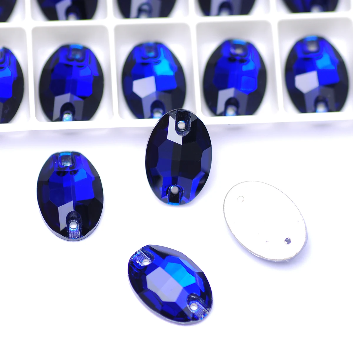 Cobalt Glass Sew on Beads for Jewelry, Crystal Sew on Rhinestones for Clothing, Dress Sewing Stone, Oval Diamond Gem Strass