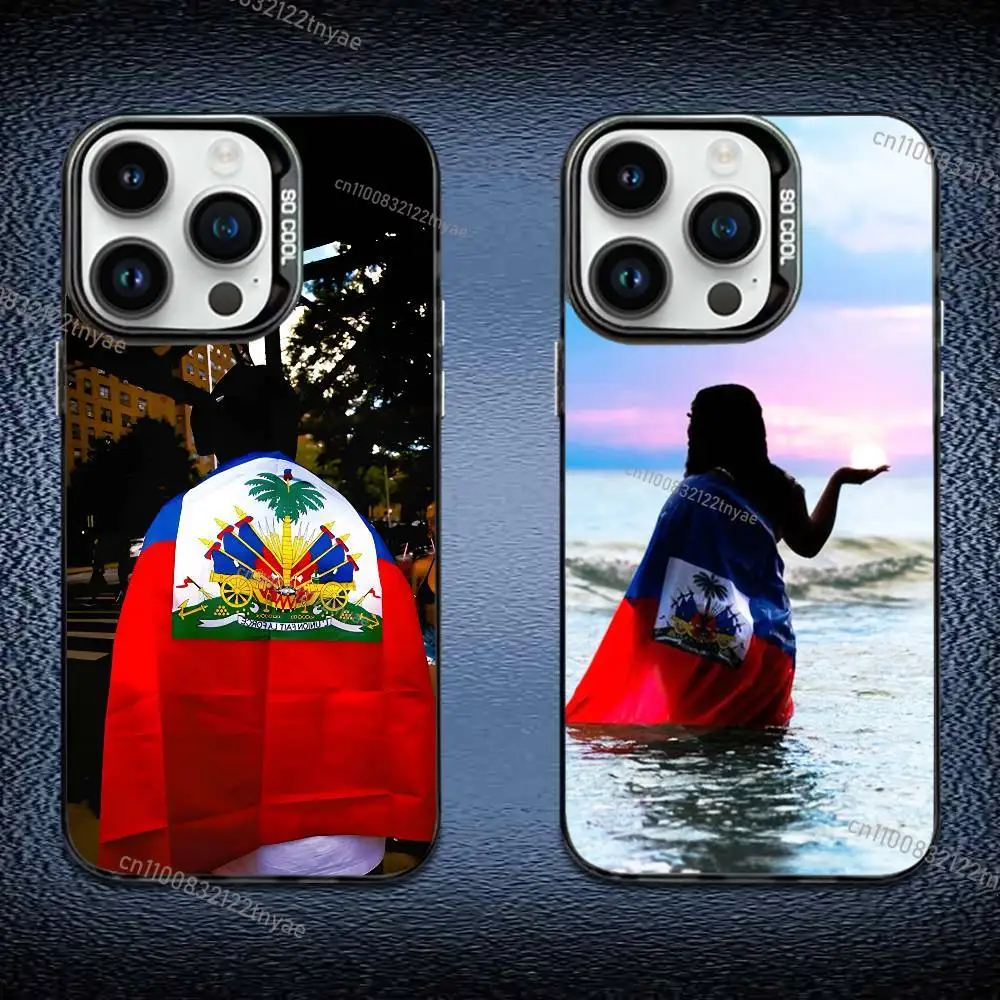 

Flag of Haiti Haitian Phone Case IMD Color Silver Shell For IPhone 17,16,15,14,13,12,11 Pro Max Plus Black Cover