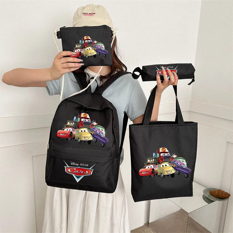 Cars Pixar Lightning McQueen 4 Pcs/Set Disney School Bag  Comestic Storage Bags Shopping Bag Pencil Case Back To School Backpack