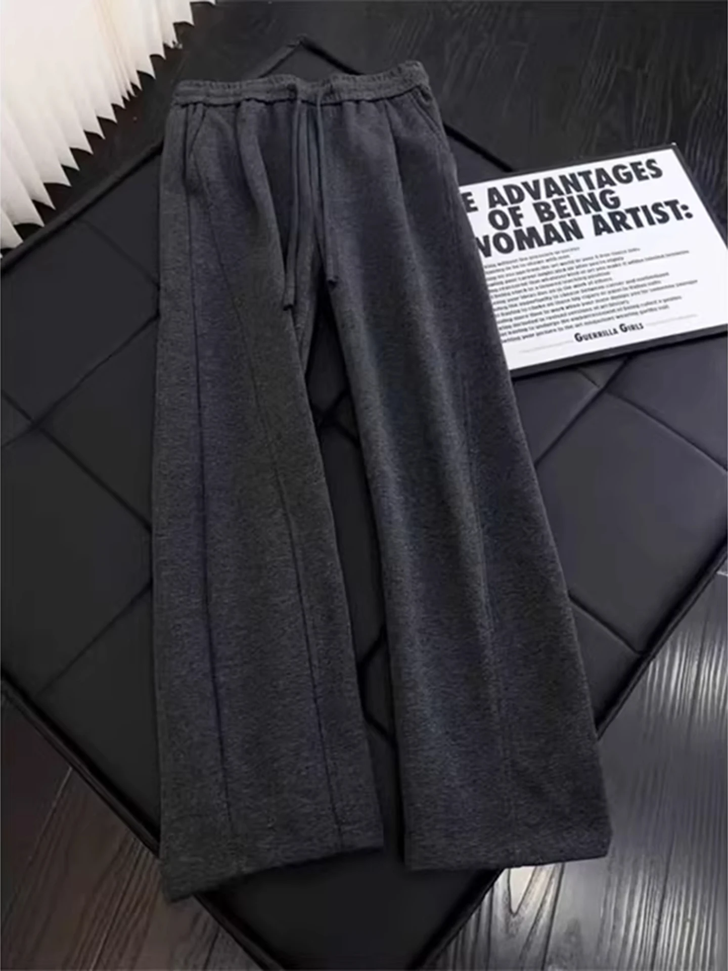 Deep Grey American Style Men's Sporty Knife- Casual Pants Spring Season Loose Fit Straight Leg Drapey Comfortable Cotton