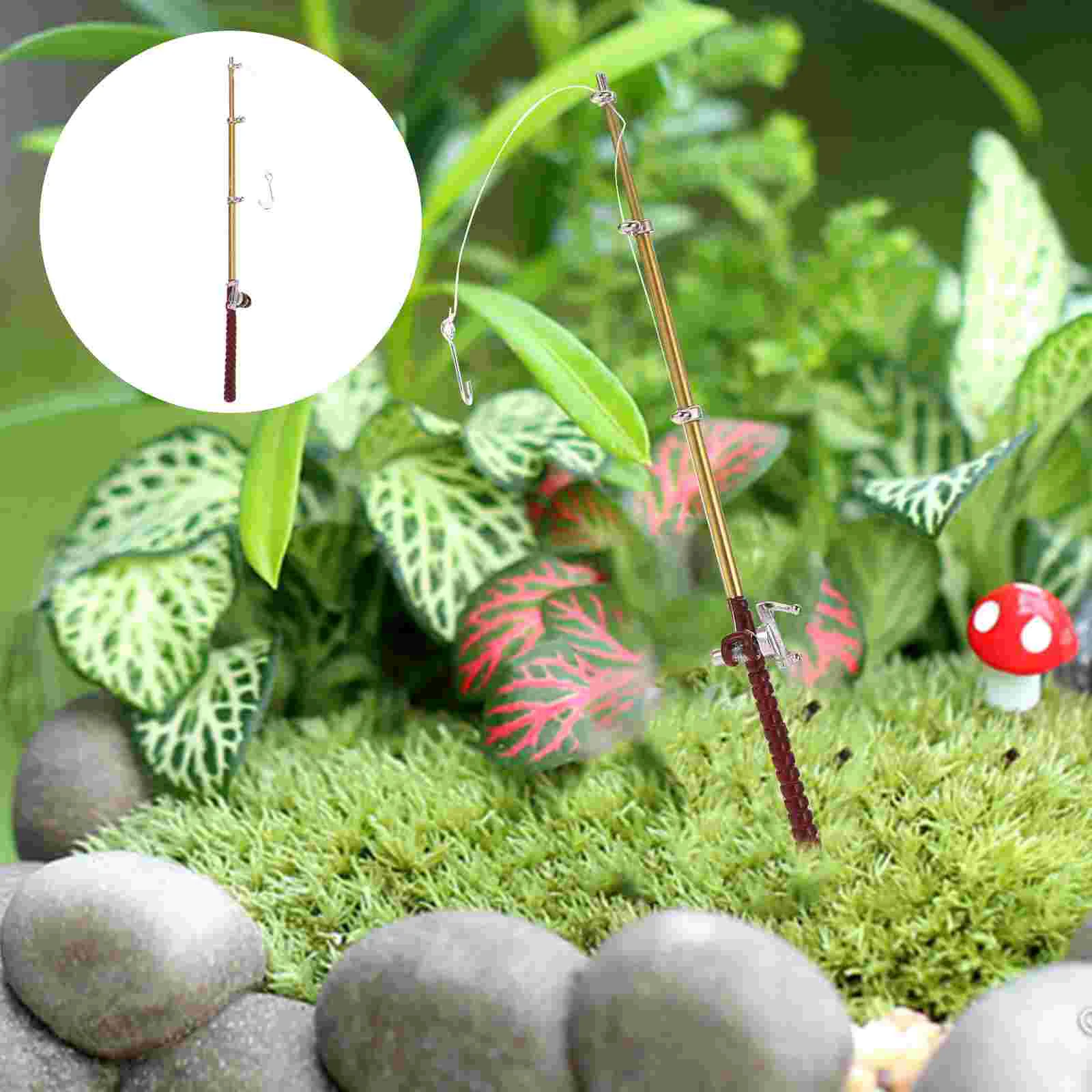 Mini Fishing Rod Miniature Scene Ornament Micro Landscape Models Betta Tank Accessories House Pole Small Kid Toys Glass