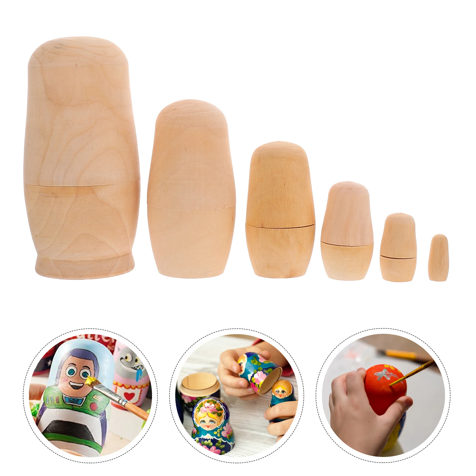 1세트 DIY 나무 마트료시카 미도색 네스팅 공예 키트 페인팅용 러시아 기념품 수제 선물 블랭크 생분해성