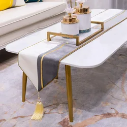 Decorative Luxury Leather Striped Patchwork Table Runners with Tassels for Home, Living Room, Bedroom Art Decor, Wedding