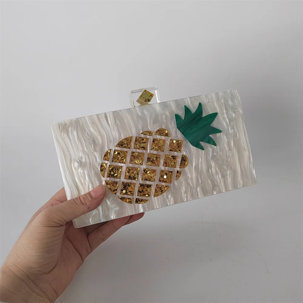 Perla marmo bianco ananas stampa scatola acrilica fatta a mano borsa stretta da sera marca Chia donne partito piccola borsa regalo borse