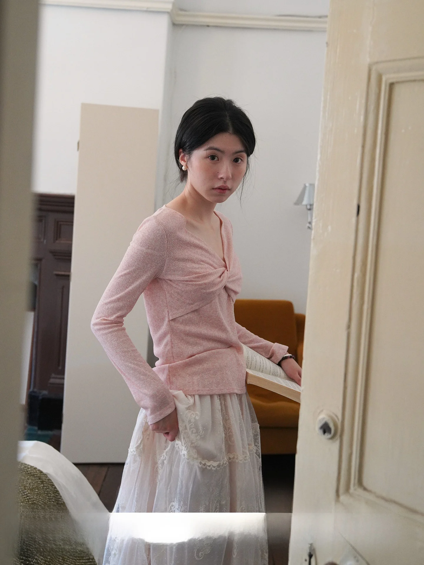 

Women's Long Sve Knitted V-Ne Top Gentle Sle Six-In-One Design Simple Ele Faionable Polyester And Linen Blend