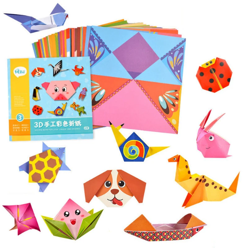 

54 Pages Montessori Toys DIY Kids Craft Toy 3D Cartoon Animal Origami Handcraft Paper Art Learning Educational Toys for Children