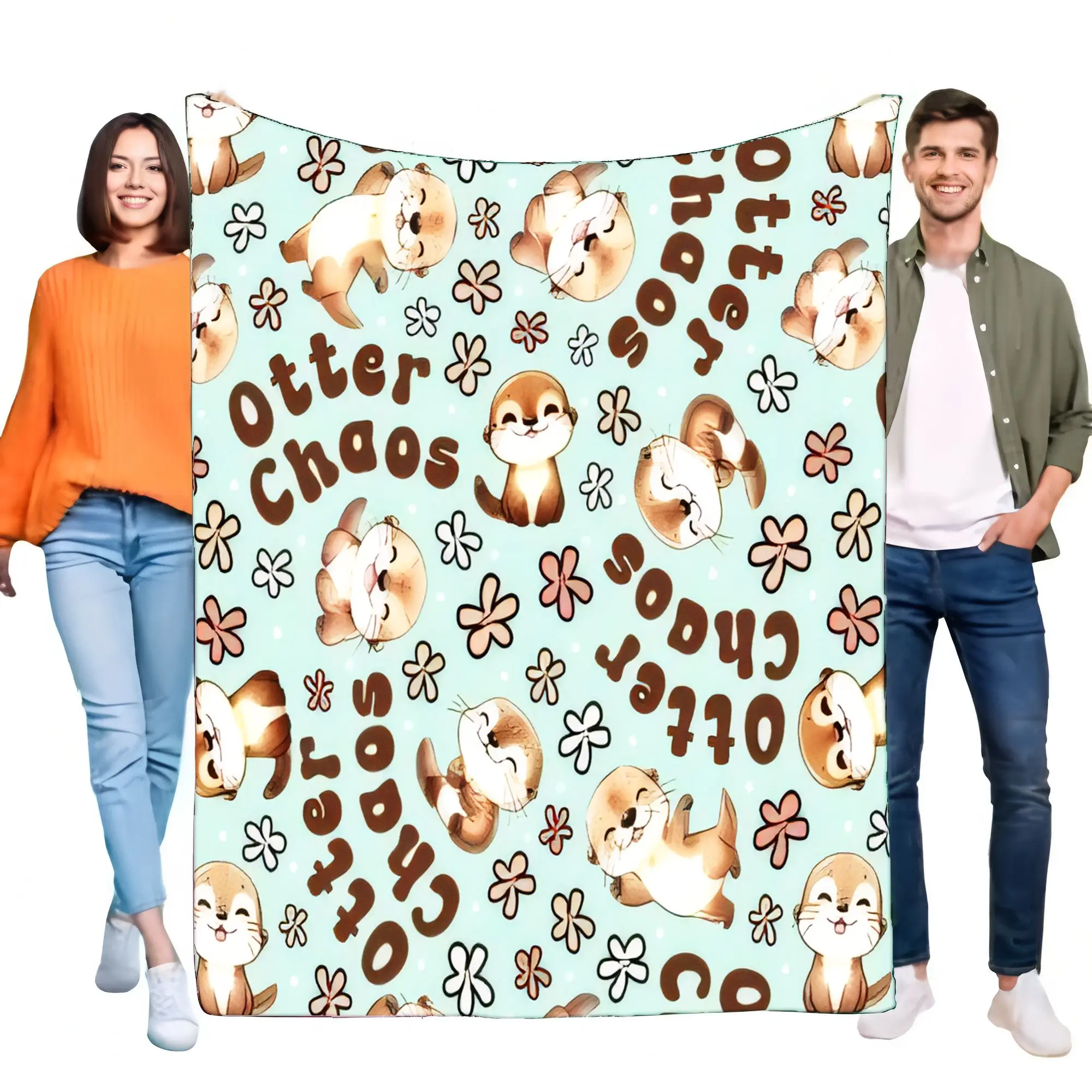 

Cute Funny Otter Chaos Blanket Flannel Soft Warm Throw for Bed Sofa Couch | Adorable Cartoon Otters Lightweight Cozy Plush Gift