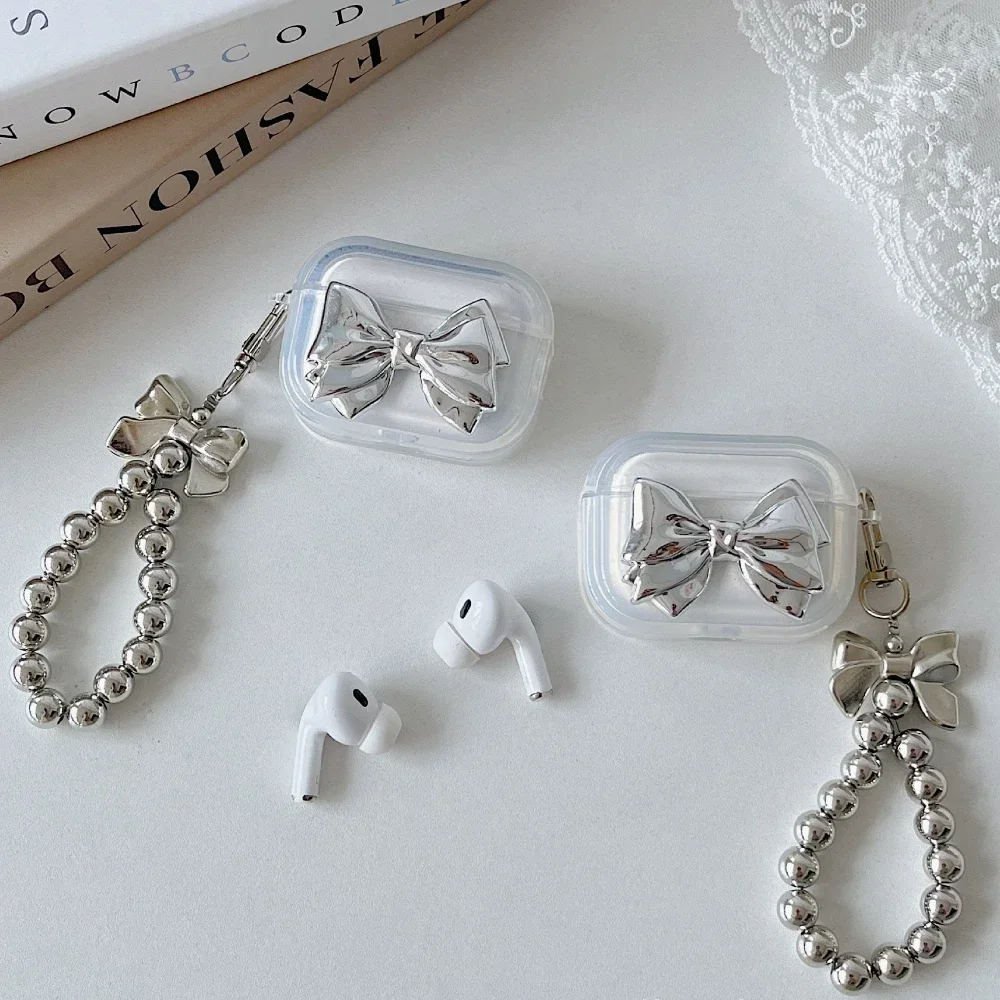 Beautiful  Bows Earphone Case For Airpod Cases Air Apple Pro 2 For 2 3rd Pods Transparent Cute Earphone Cover TPU Coque