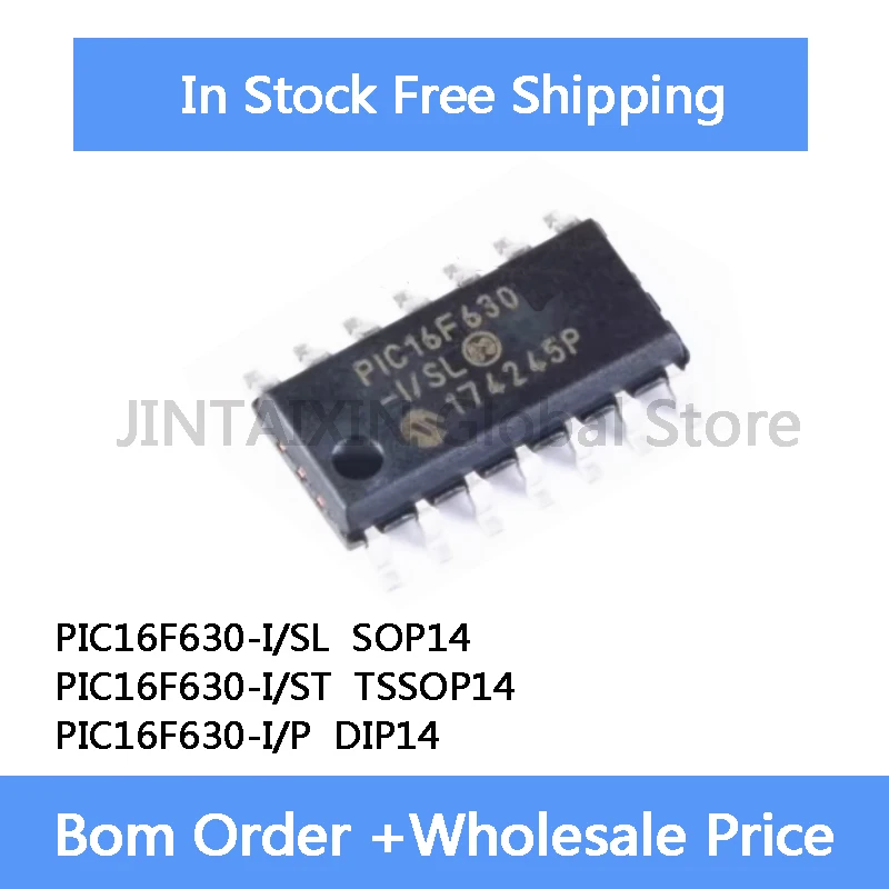 5pcs PIC16F630 PIC16F630-I SL  SOP-14 PIC16F630-I ST  TSSOP14 PIC16F630-I P  DIP14  IC Chip In Stock Wholesale
