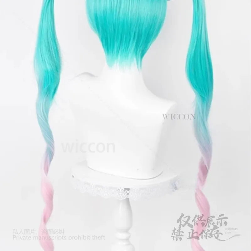 Anime Mikuuu 100cm Long Gradient Blue Pink Subculture Jirai Kei Women Wig Twin Ponytails Heat Resistant Synthetic Kawaii Wigs