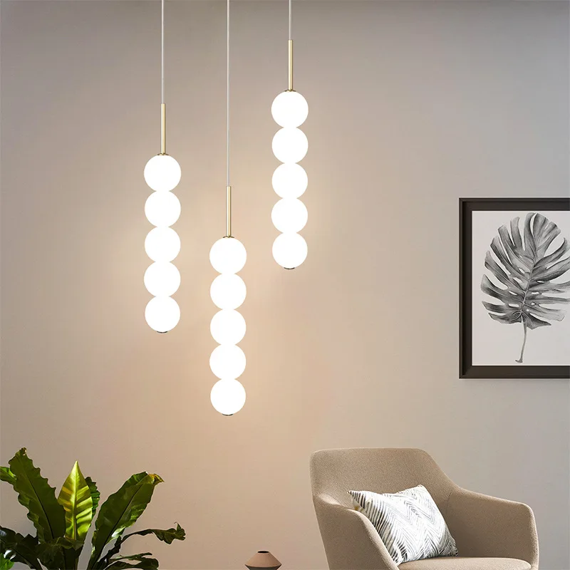 

Modern Nordic Designer Minimalist Creative Ball Bedroom Bedside Chandelier Living Room Background Wall Buddha Beads Glass Ball