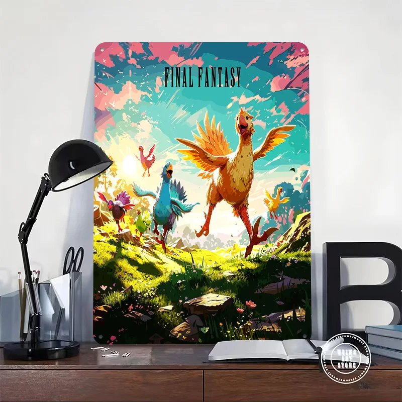 Final Fantasy Chocobos in a Field Personalized 3D Textured Metal Poster Wall Art Vintage Tin Signs for Room Decoration Items