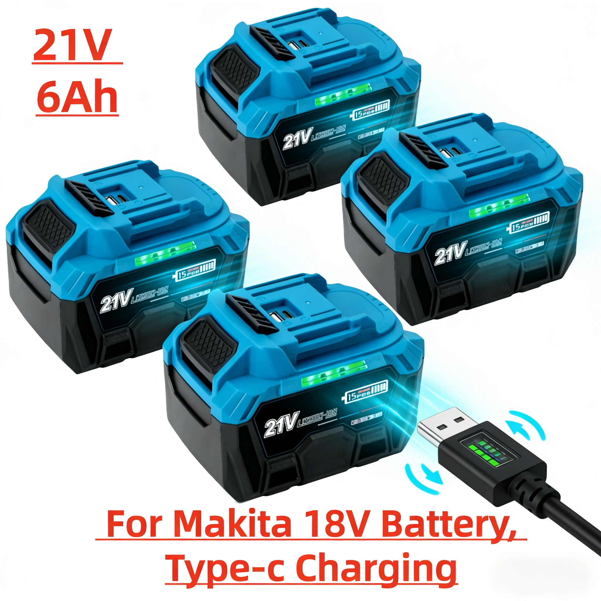 

21V Rechargeable High Capacity Li-ion Battery with USB Port for Makita BL1830 BL1830B BL1840 BL1840B BL1850 BL1850B Power Tools