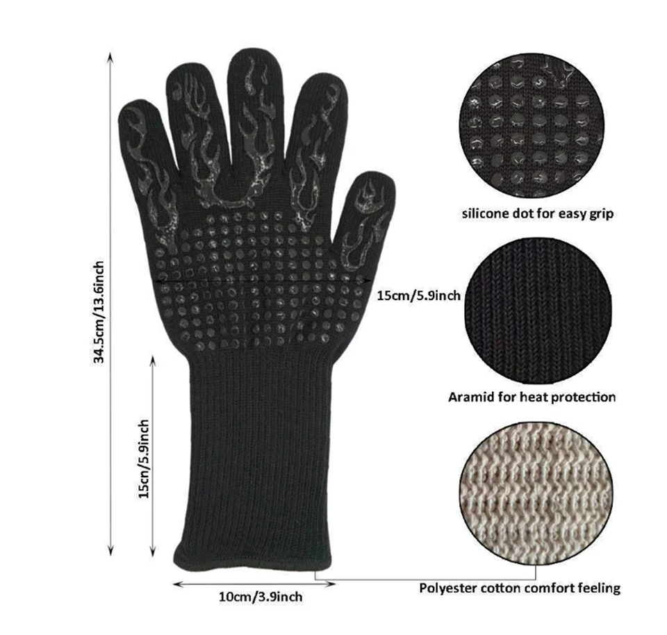 1PC BBQ Grill Glove High Temperature Resistance Oven Mitts Fireproof Barbecue Heat Insulation Microwave Oven Glove BBQ Tool Mitt