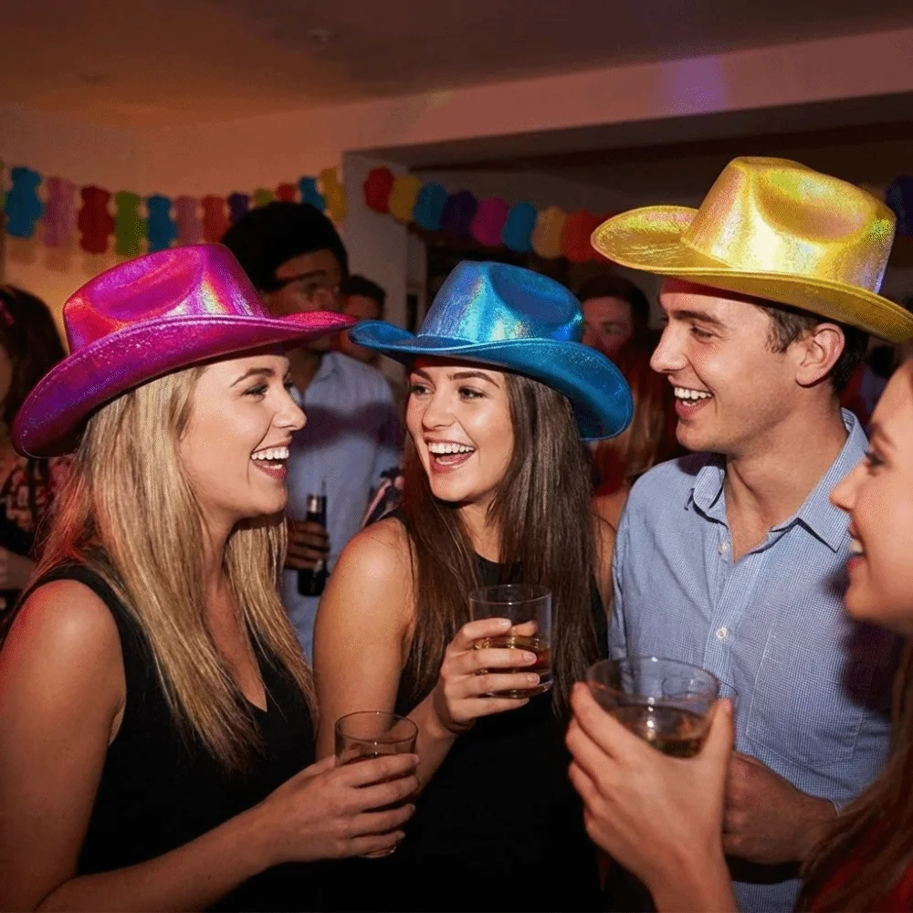 Glamorous Neon Western Hat Glitter Finish Comfortable Fit Western Cowboy Hat All-match Pearlescent Shine Glitter Cowgirl Hat