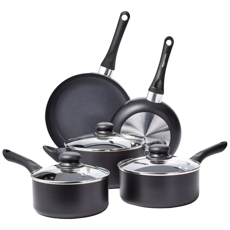 

Non Stick Kitchen Cookware 8Piece Set, NonInduction, Includes Pots and Pans, Black