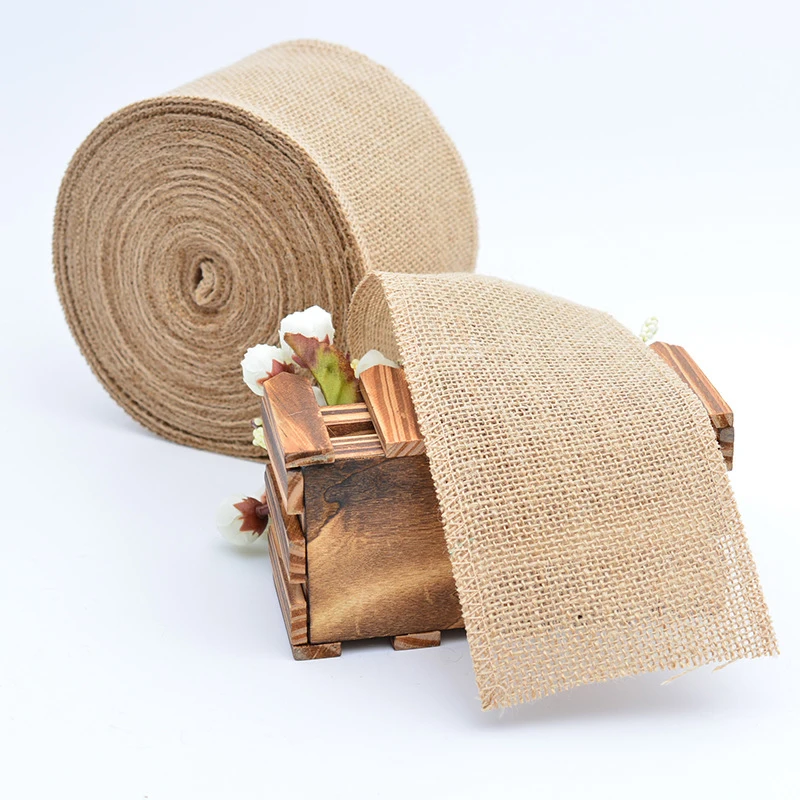 10M Natural Hessian Burlap Roll Fabric Rustic Pure Jute Tape Ribbon Trims Bow DIY Making