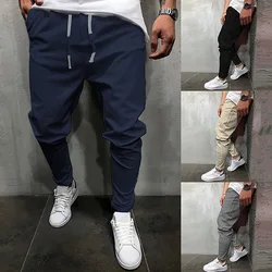 Summer Men Pants with Drawstring Breathable Solid Color Cotton Linen Stretch Elastic Trousers