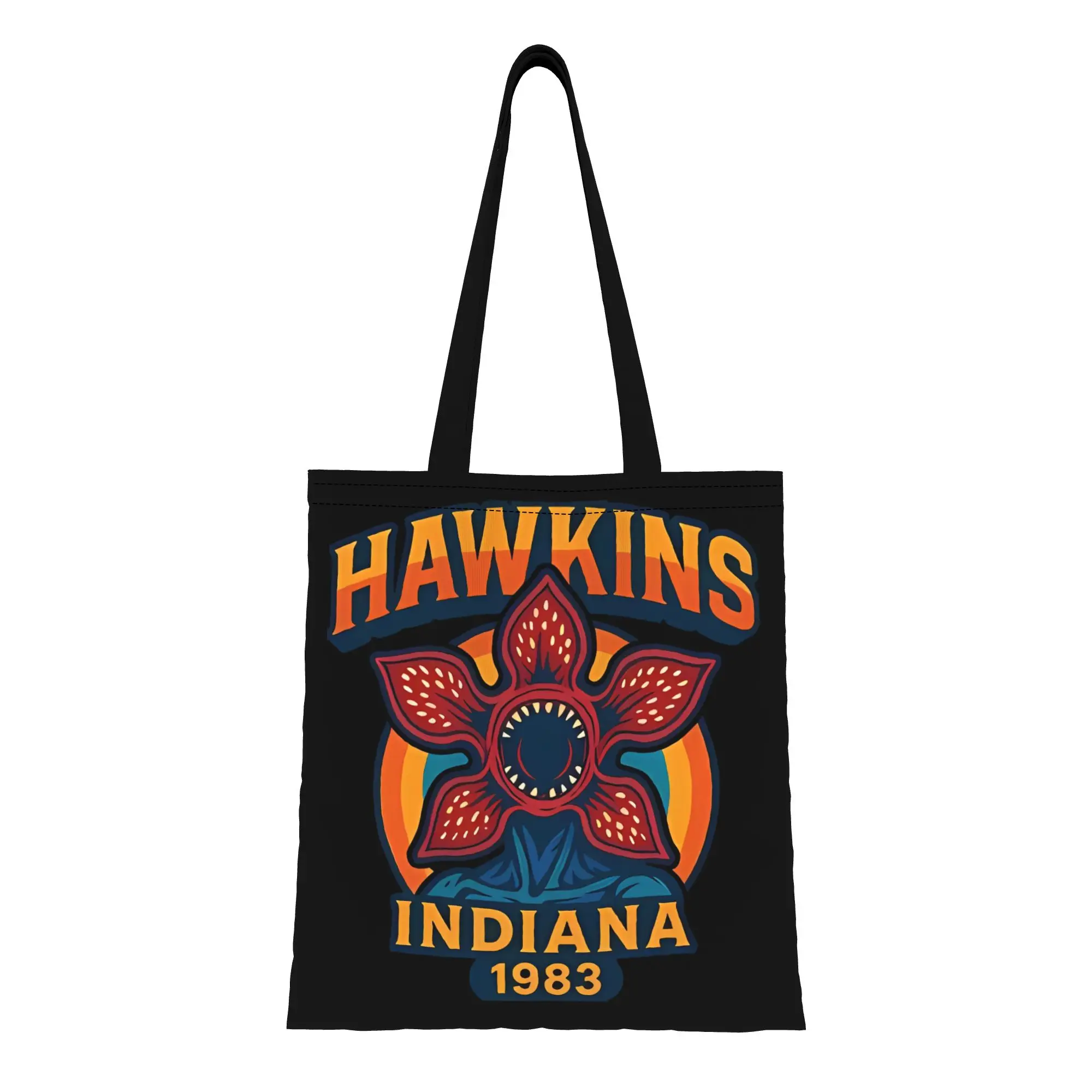 

Сумка-шоппер из холщовой ткани «Демогоргон» из сериала «Очень странные дела» (Hawkins 1983) – идеальна для покупок, женская сумка с верхней ручкой.