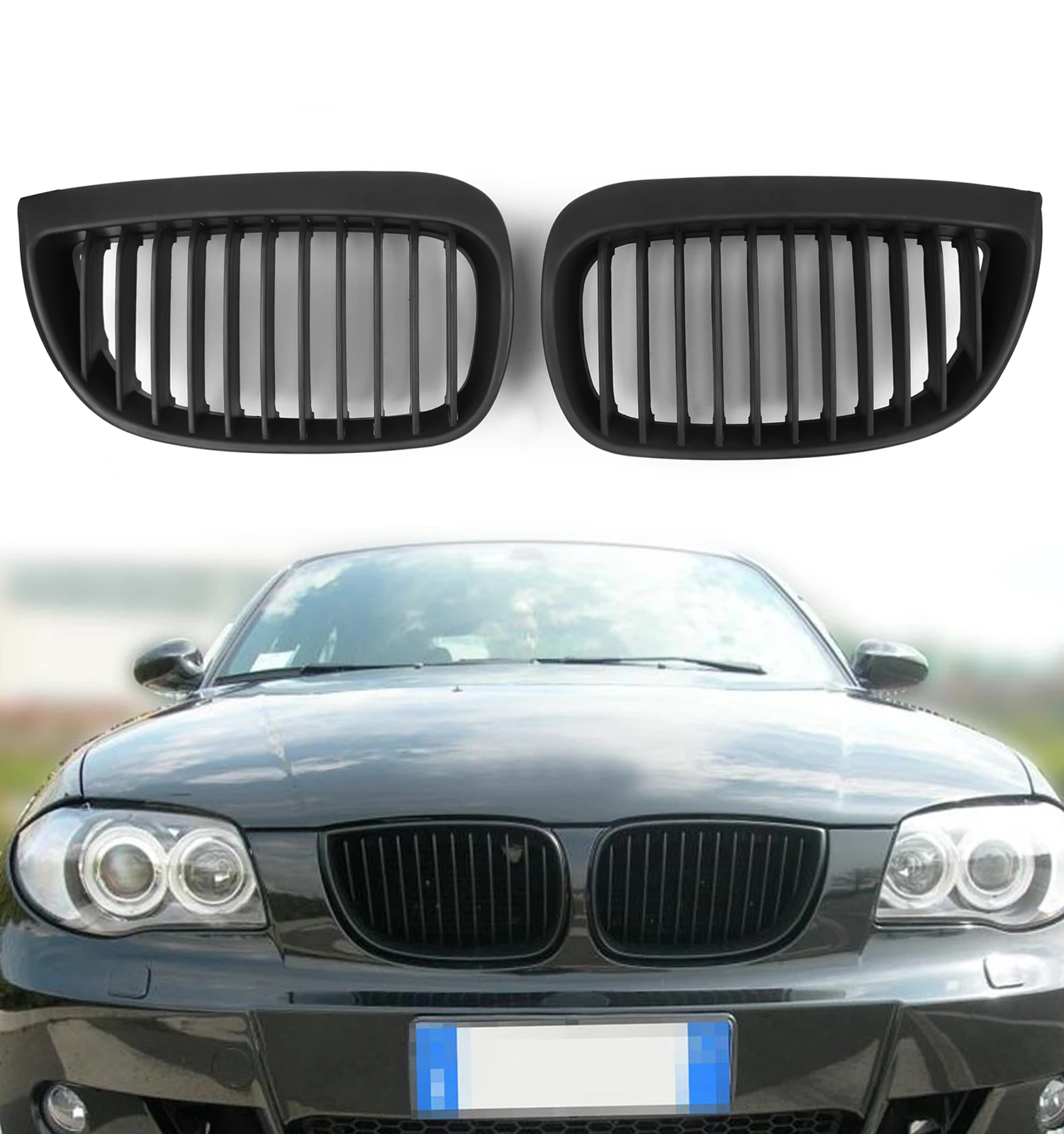 Kidney Grill Grille Matt Black For BMW E81 E87 Sport 1 Series 2004-2007