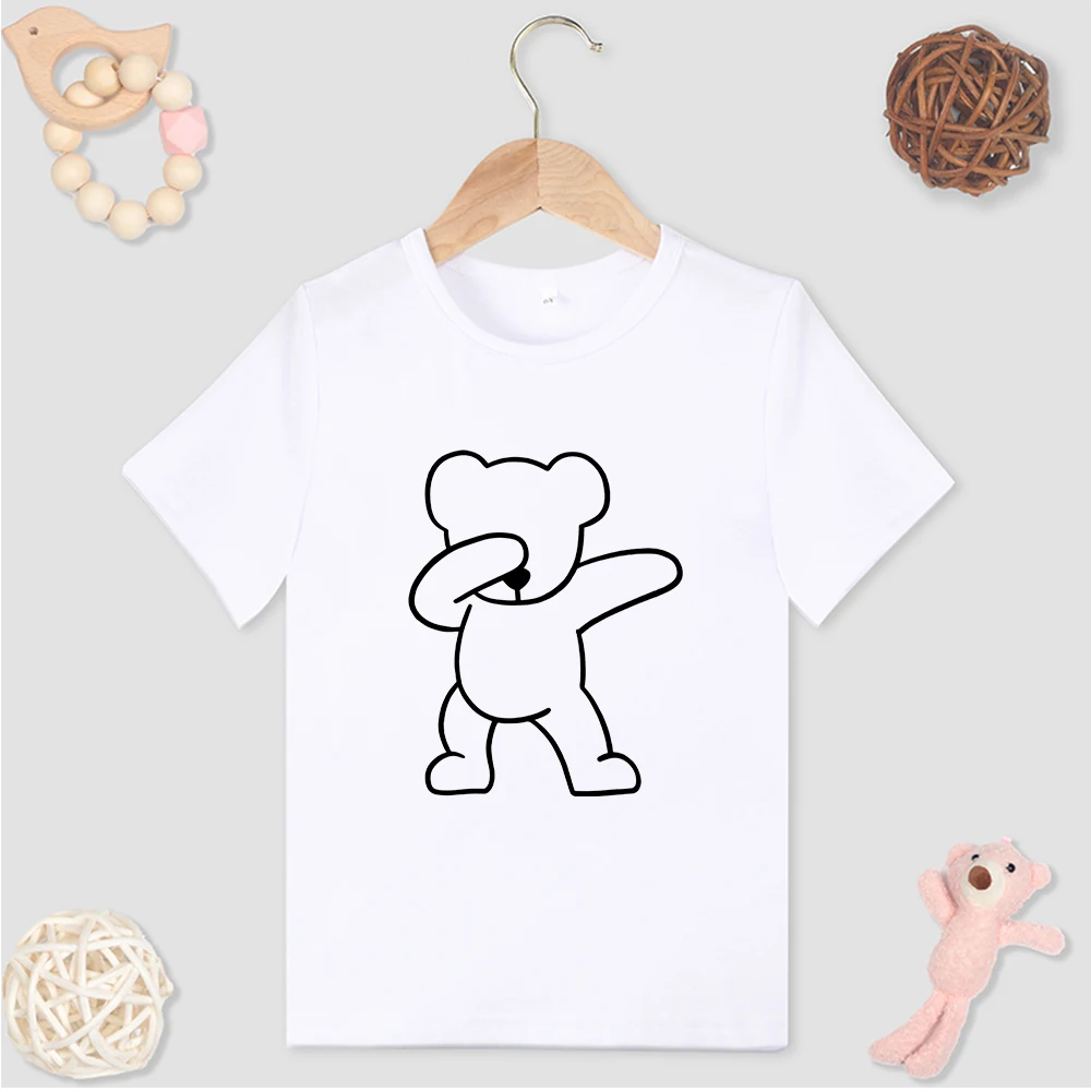 Cute Bear Print White Kids T-Shirts Dropship Outdoor Short Sleeve O Neck Exquisite All-match Child T Shirts Harajuku Top Clothes