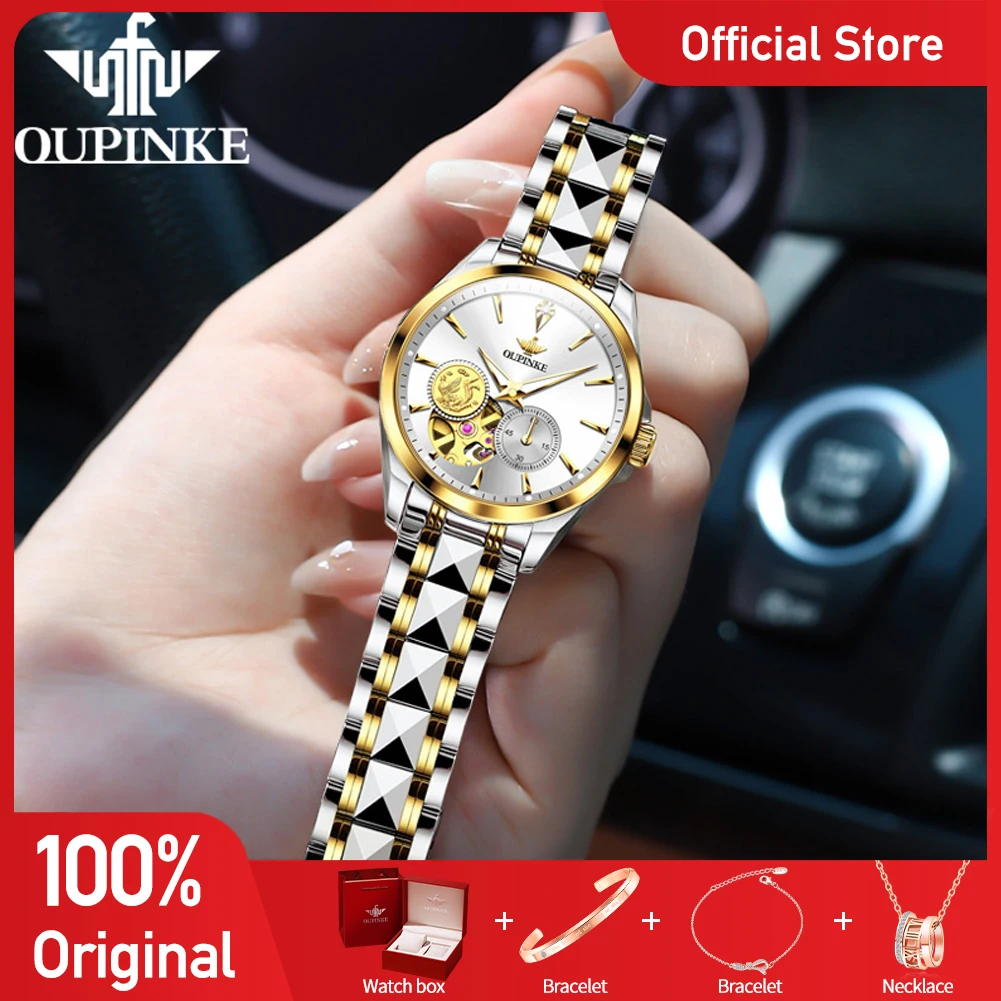 

OUPINKE 3260 Womens Watch Original Luxury Mechanical Fashion Watch 50M Waterproof Display Watches For Women Sport Date Gifts Box