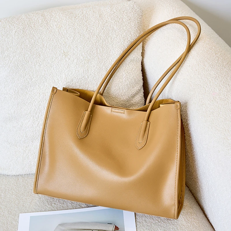 

Hifashion Vintage Cow Genuine Leather Large Shoulder Bags For Women 2026 Luxury Designer Shopping Totes Office Ladies Handbags