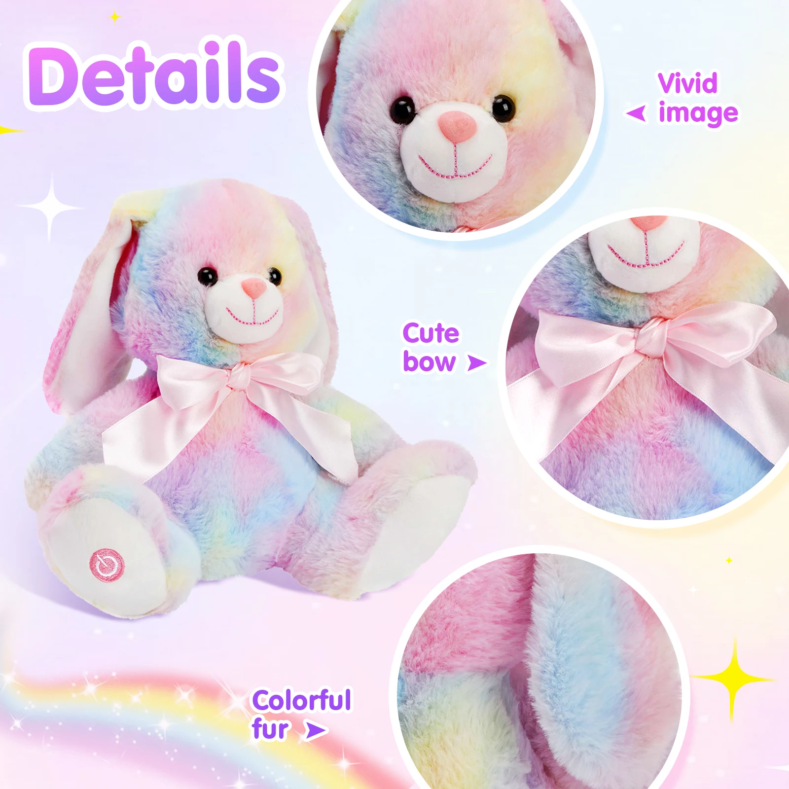 Pink Stuffed Rabbit Doll Toys Musical LED Light Plush Toys Rainbow Luminous Bunny Toy Doll Soft Animals Gift for Girls Easter