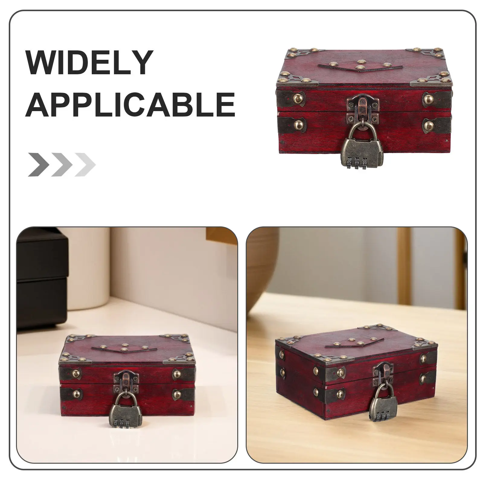 Wooden Jewelry Box with 3 Digit Combination Lock Vintage Rustic Red Trinket Storage Case Lockable Organizer