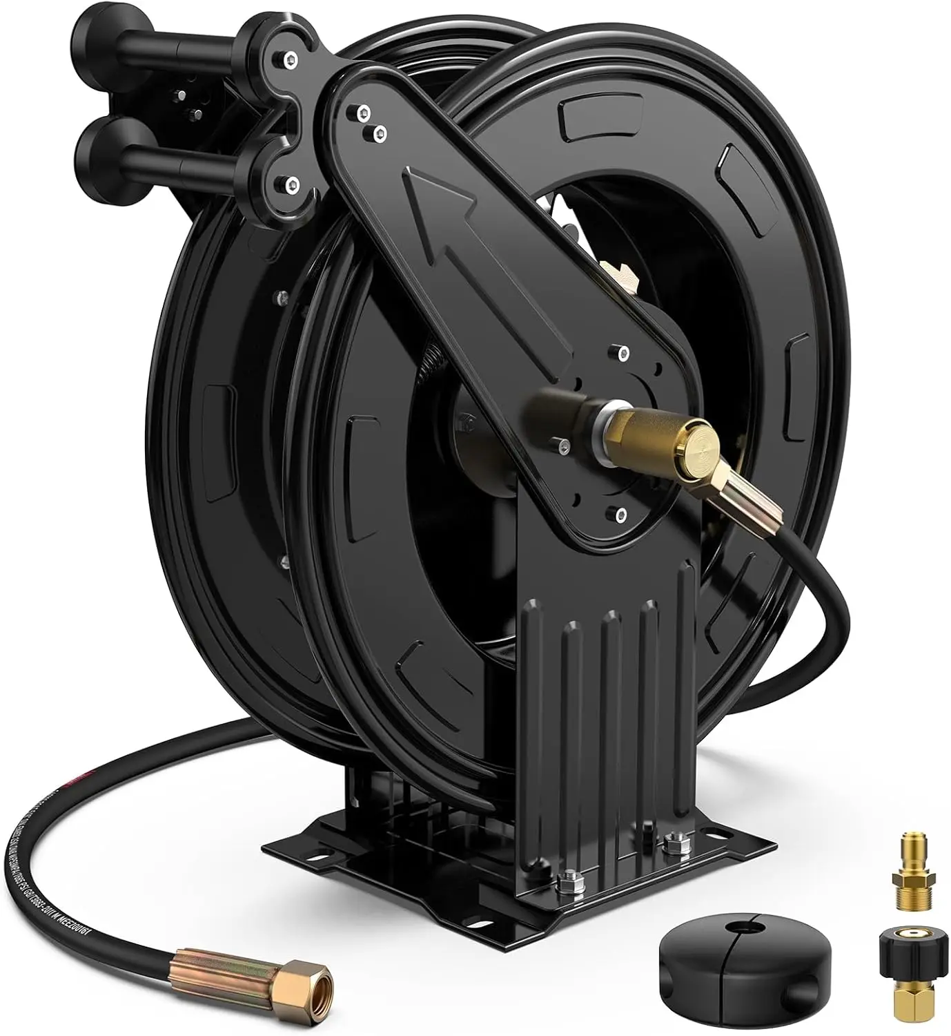 

Pressure Washer Hose Reel, Double Arm 3/8 in x 50 ft Retractable Pressure Washer Reel, Auto Rewind Heavy Duty Steel Professional