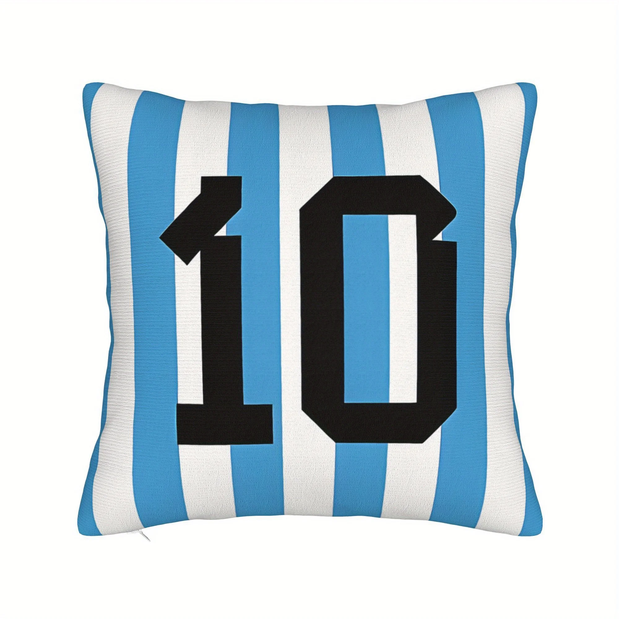 Customize 1pc BIIHUDU Number 10 Jersey Pillow - Blue & White Striped Soccer Fan Gift with Black Number 10, Zippered Cover for So