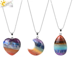 CSJA Healing 7 Chakra Crystal Necklaces Pendant Natural Stone Necklace for Women Men Crescent Moon Heart Water Drop Jewelry H096