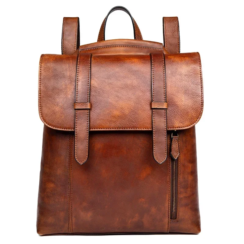 

applyLayer Vegetable Tanning Leather Backpack Handmade Brushed Leather Backpack Student Leather Schoolbag Men and Women Fashion