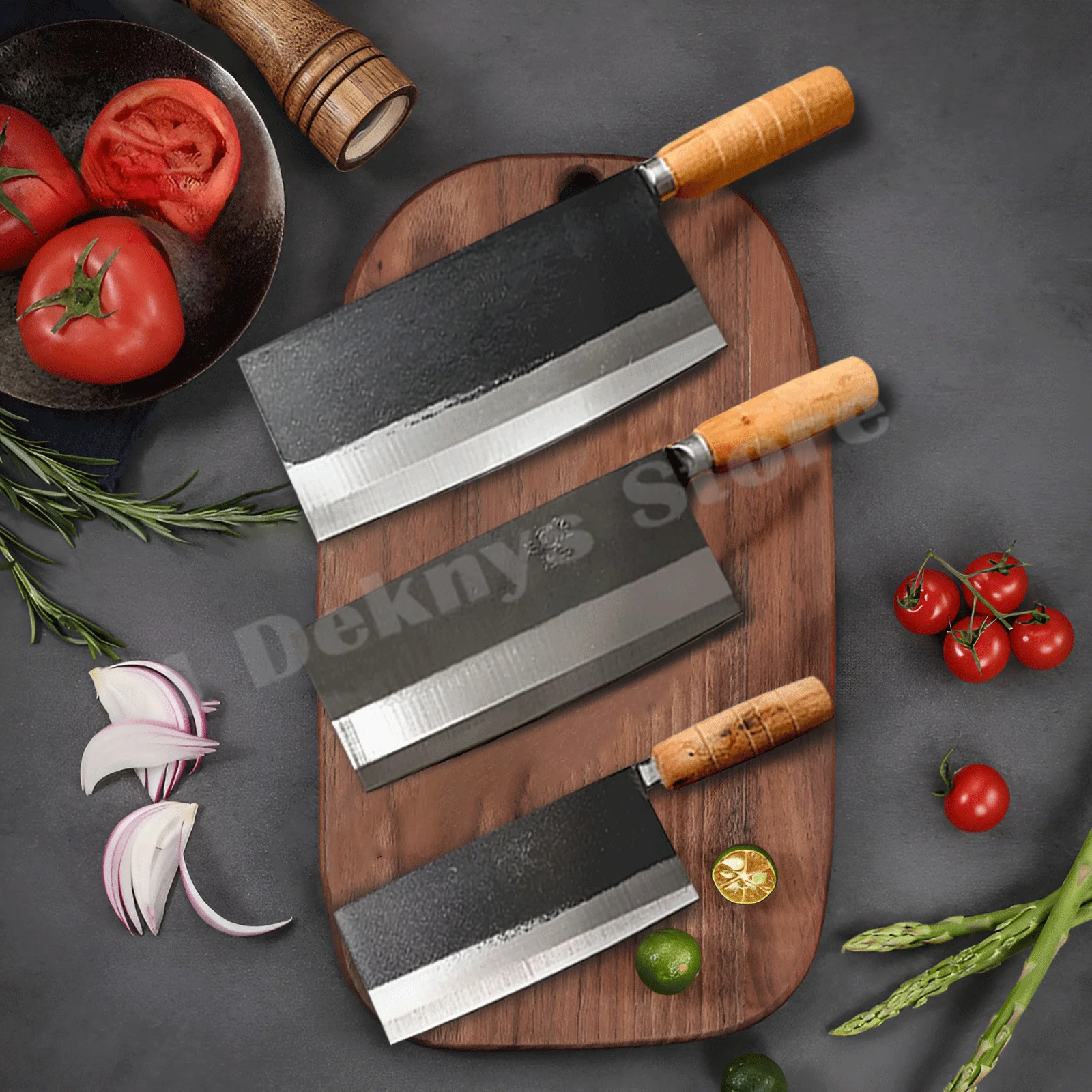 

Professional Chef Kitchen Knives Set Handmade High Carbon Steel With Wooden Handle Slicing Chop Boning Cleaver Butcher Knife