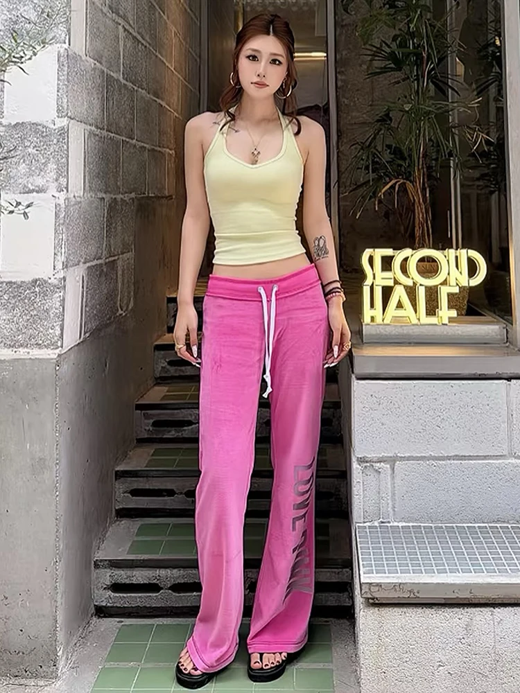 Weird Puss Letter Print Pants Women Simple Casuals Drawstring Patchwork Stretch Fashion Sport Streetwear Trend Hottie Bottoms