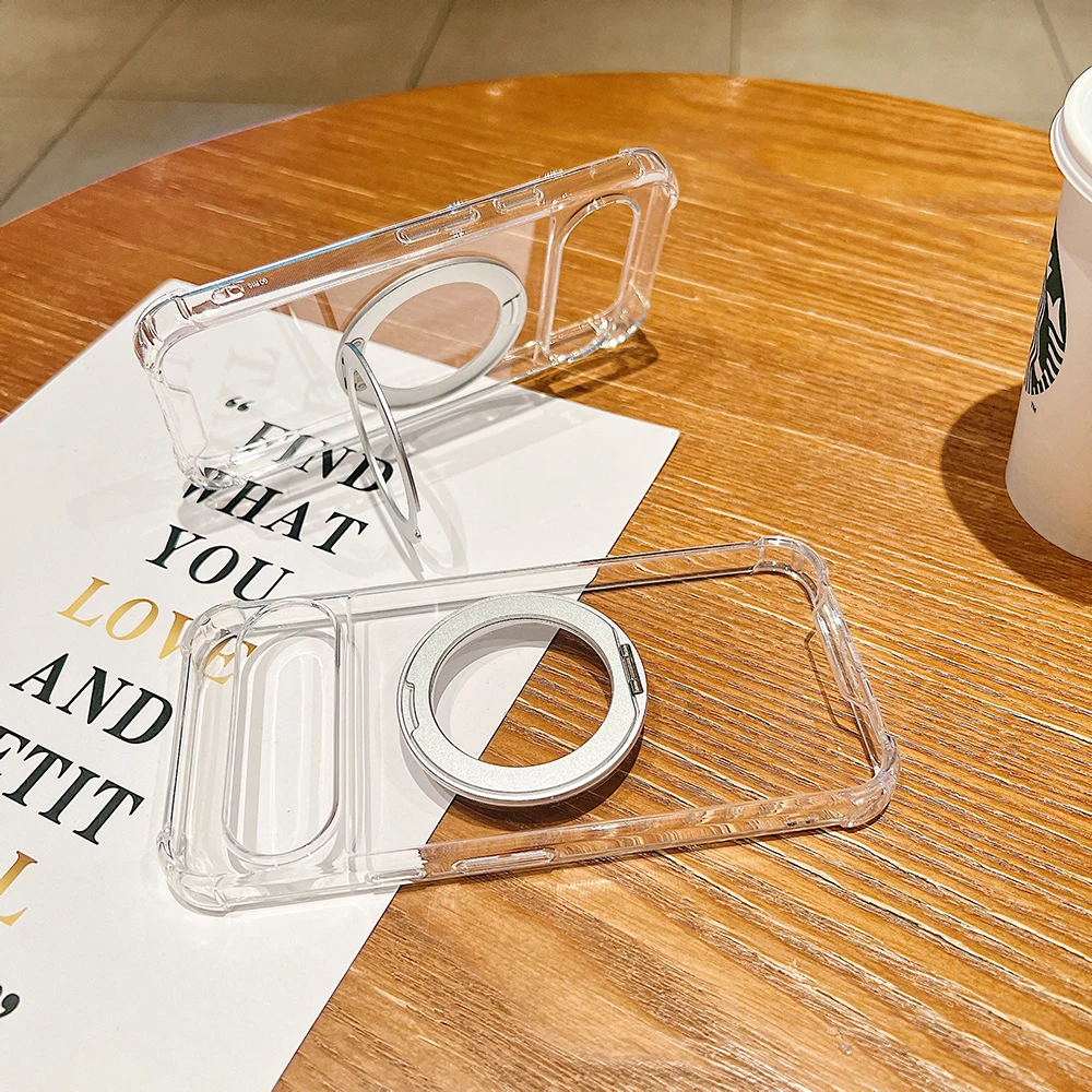 Stoßfeste, transparente Schutzhülle mit kabelloser Ladefunktion und drehbarem Magnetständer für Google Pixel 9, 9A, 10, 10A, 11 Pro XL, kompatibel mit MagSafe. – Detail 5