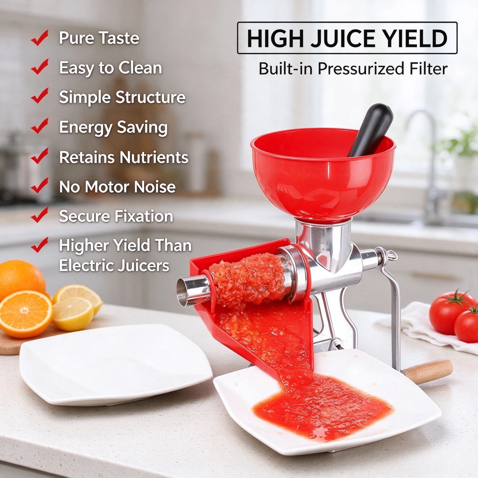Manual Fruit Juicer, Hand Squeezer for Orange Lemon Tomato, Small Kitchen Juice Maker for Home Use