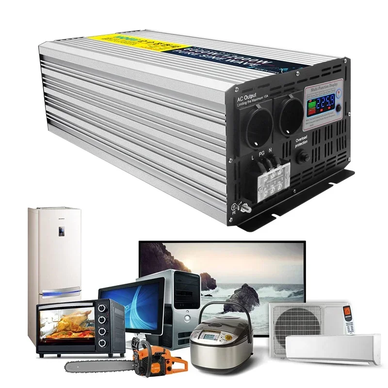 SAT 5000W 6000W 8000W 10000W 12000W Pure Sine Wave Inverter 12V 24V 48V DC To AC 220V Power Converter Car Solar Off Grid