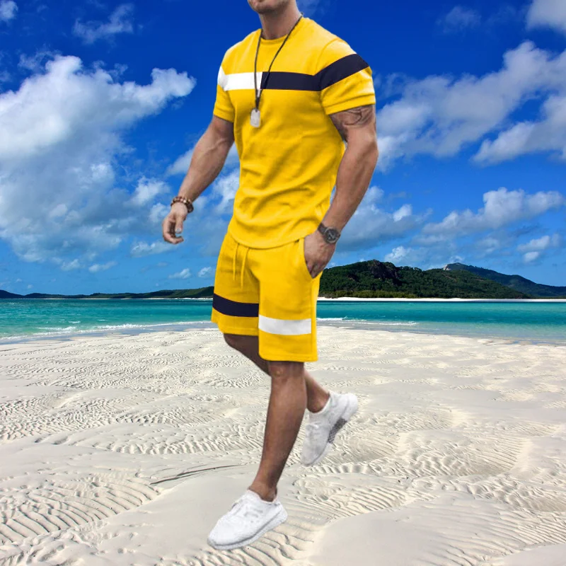 Men's Casual T-Shirt Shorts Two-Piece Set Lightweight Short Sleeve Loose Fit Spring Summer Fashion Basic Style Youth Popular