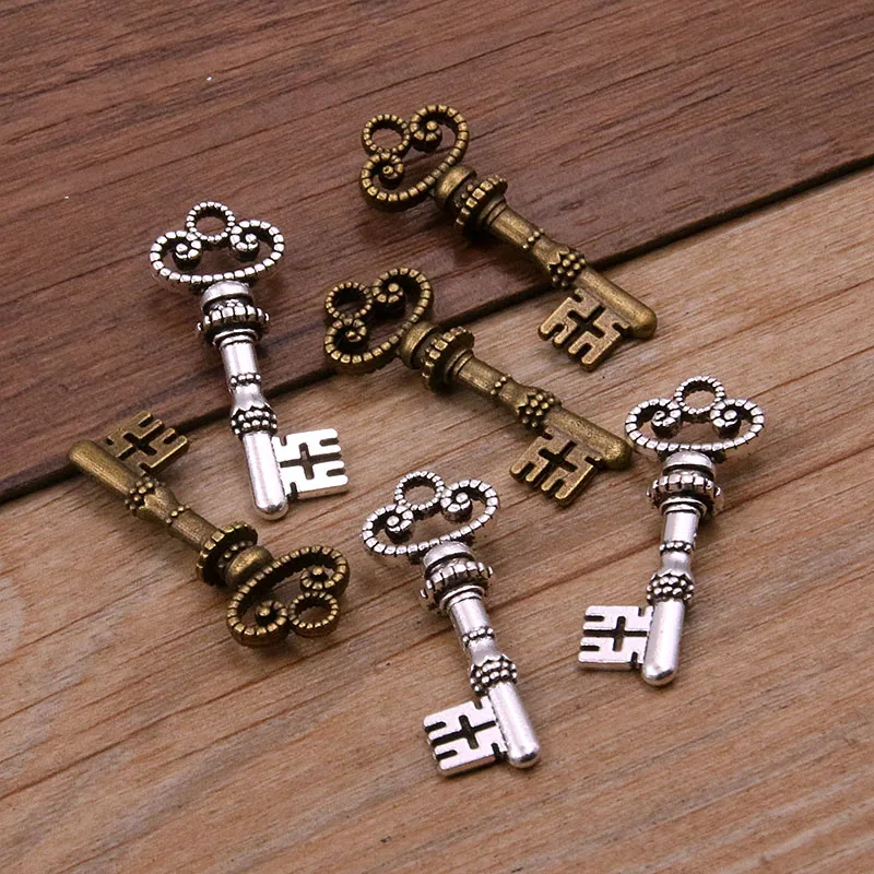 10Pcs 12*31mm Two Color Small Hollow Torch Key Charms Pendants Handmade Decoration Vintage For DIY Jewelry Making Findings