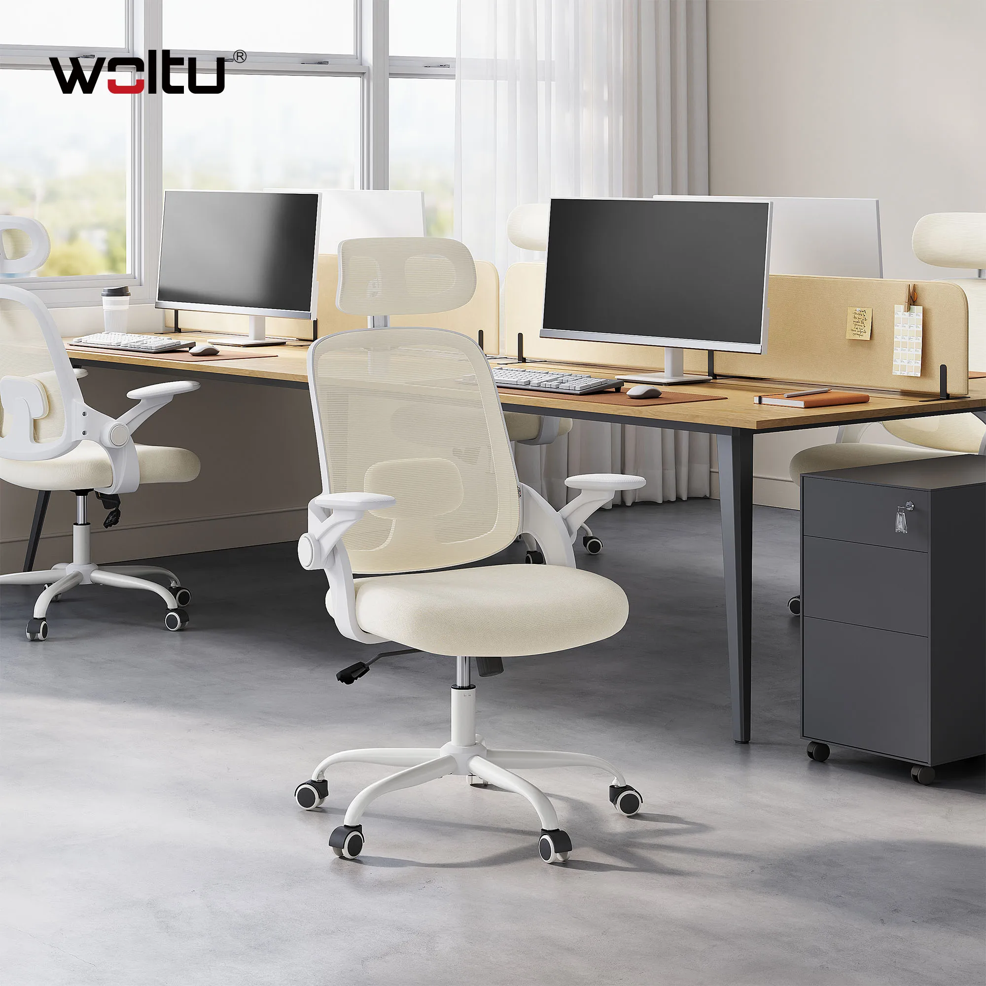 WOLTU Ergonomischer Bürostuhl aus Netzstoff, anhebbarer Gaming-Stuhl, drehbarer Computerstuhl mit Kopfstütze, verstellbare Lendenwirbelstütze, hohe Rückenlehne